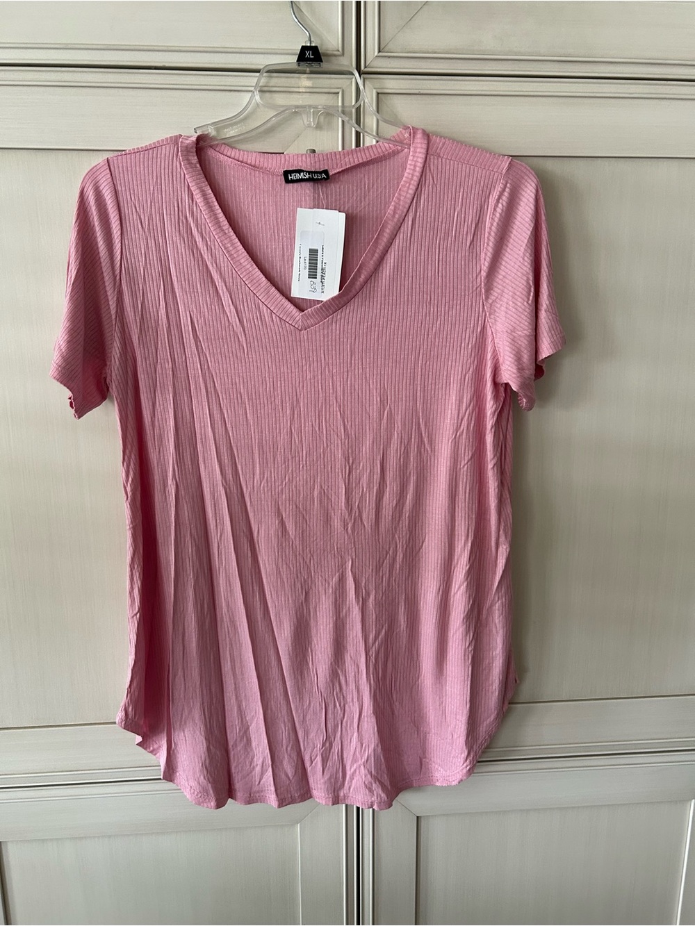 HEIMISH USA Pink Ribbed V-Neck Short Sleeve Tee